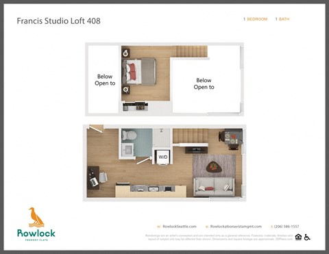 Floor plan for 1 bed, 1 bath, 465 sqft